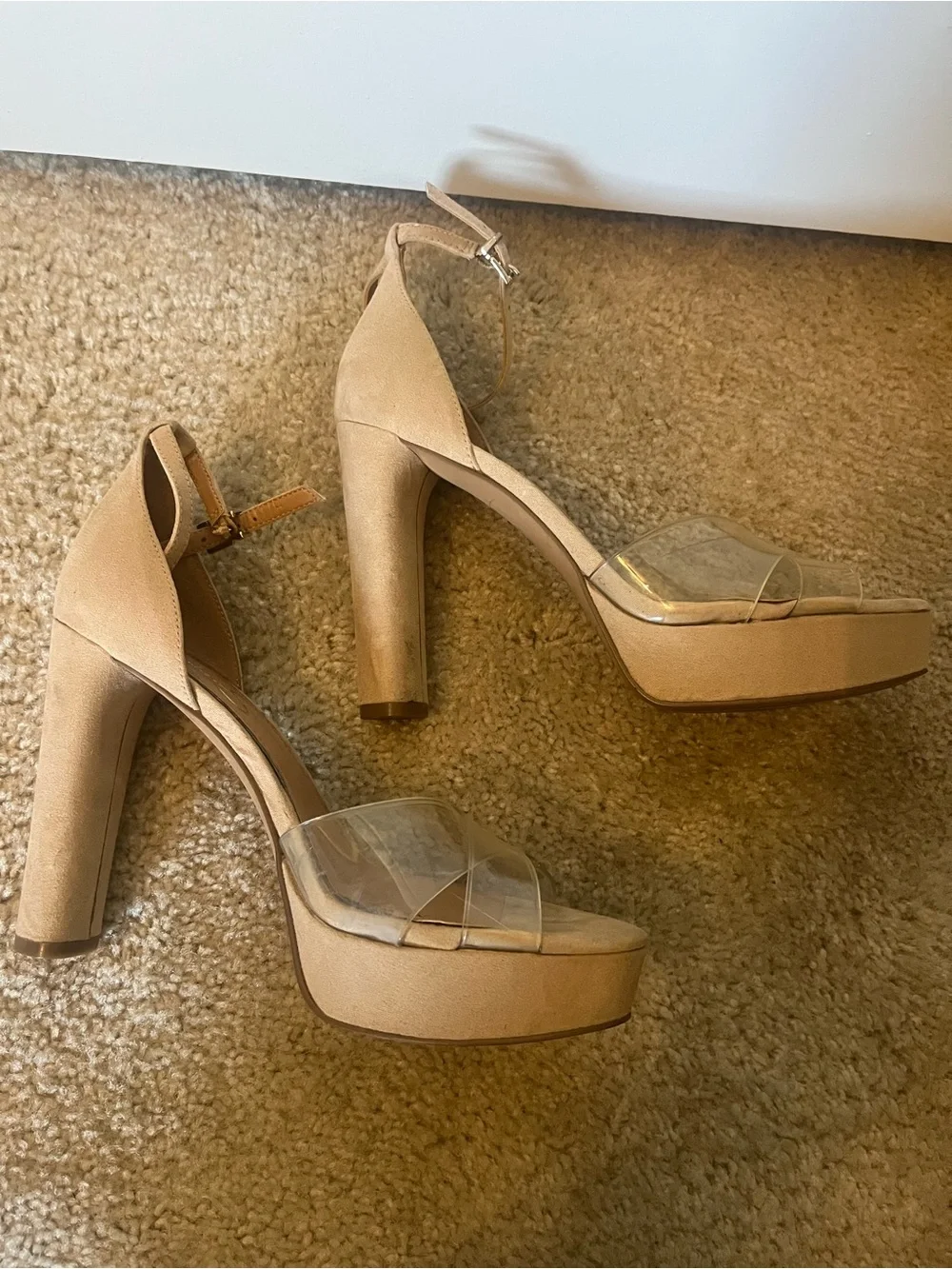 Clear Strap Tan Platform Heels with Ankle Strap Size 8